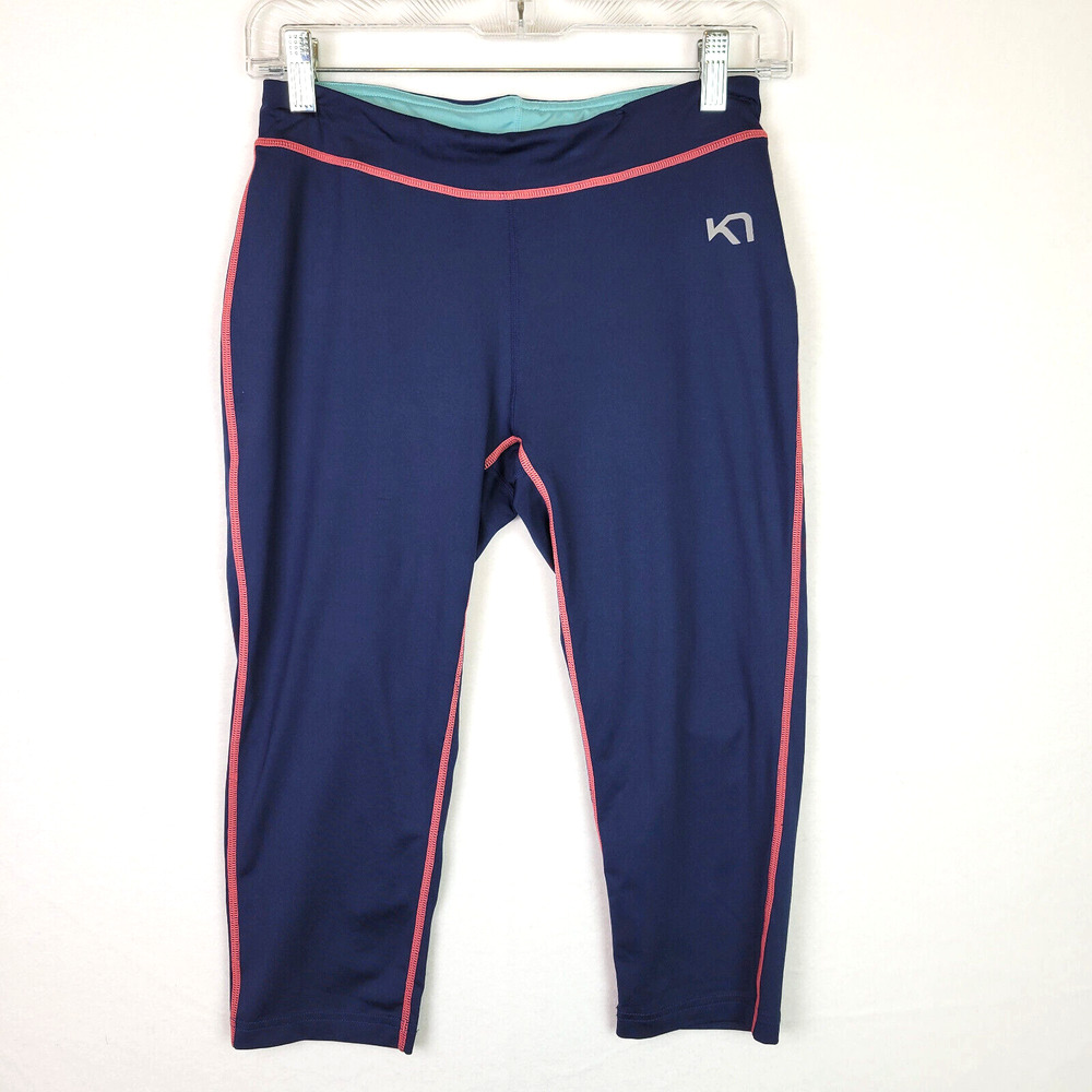 Kari Traa Womens Cropped Leggings Mid Rise Size Medium Navy Blue Yoga Activewear - Picture 1 of 7
